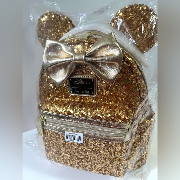 Loungefly X LASR Exclusive Disney Yellow Gold Sequin Minnie Mini Backpack - Picture 3 of 12